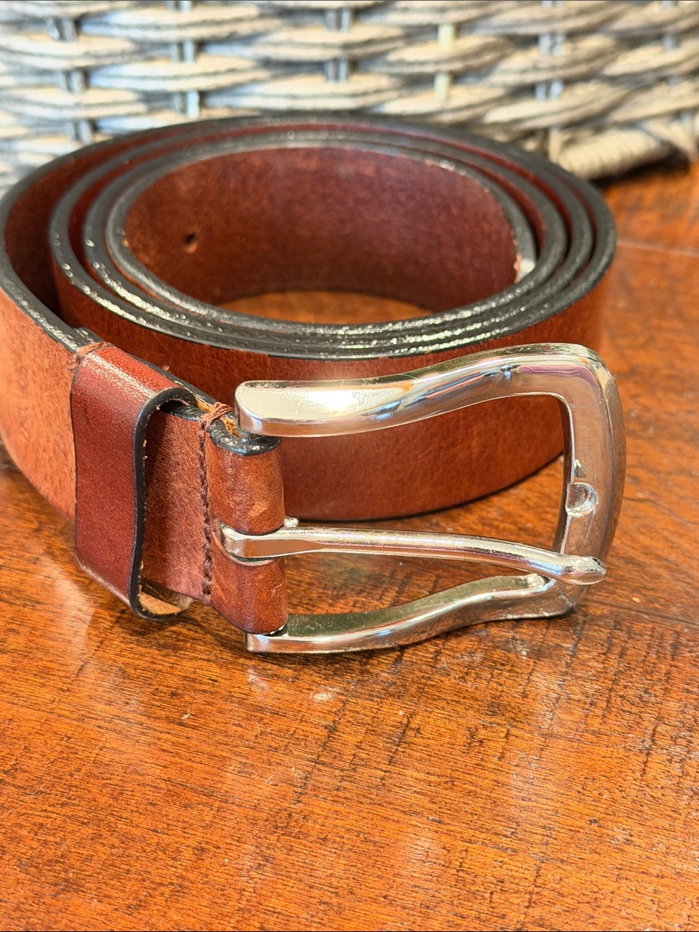 Boconi Brown Leather Men’s Belt with Silver Buckle